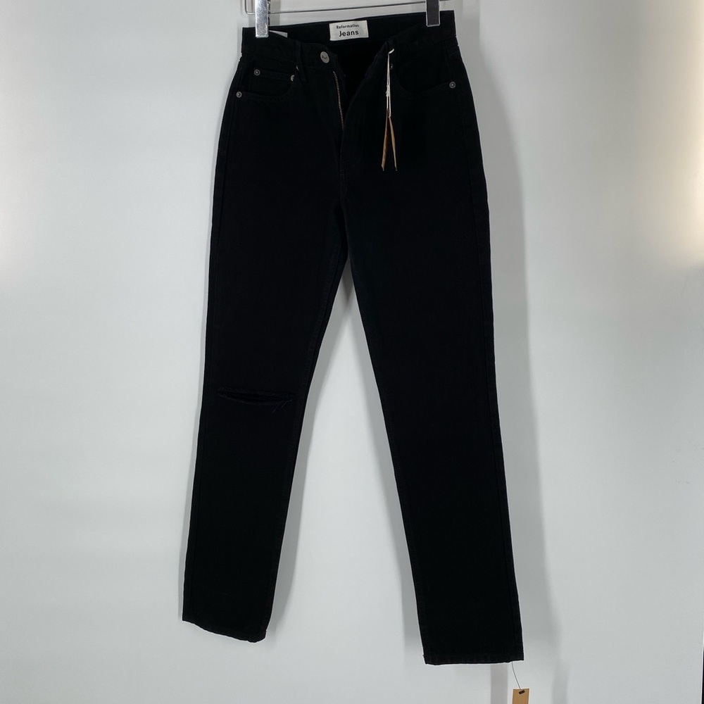 NWT Reformation julia high cigarette black destroyed jeans - Picture 3 of 5